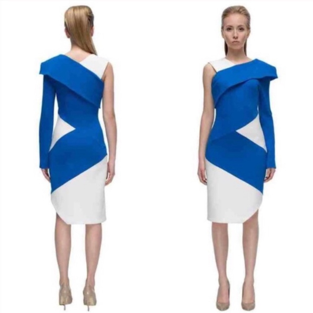 Lattori Asymmetrical One Shoulder Colorblock Dress Size 6